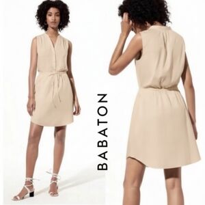 XS Aritzia Babaton 100% Silk Benedict Light Beige Sleeveless Shirt Dress